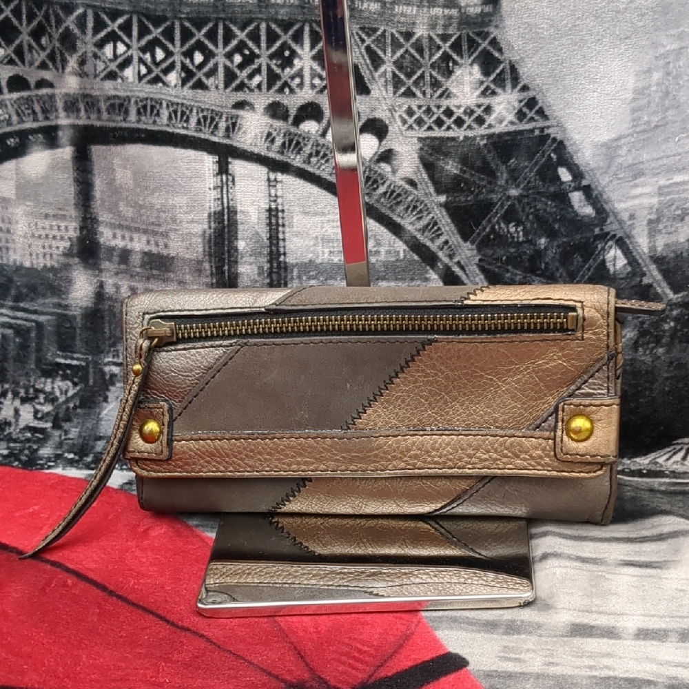 Fossil 54 Brown Leather Patchwork Wallet